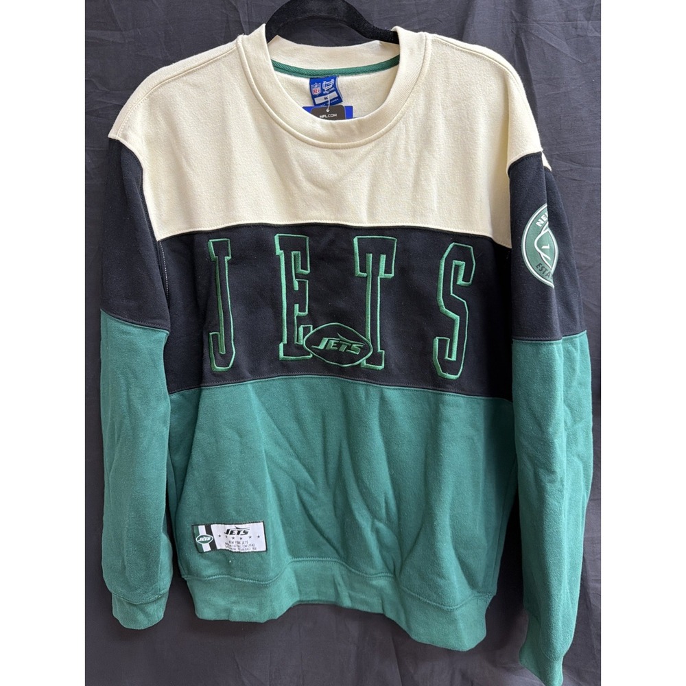 New York Jets Sweater Mens Med. Stripe Crewneck Sweatshirt Ultra Game NFL Retro